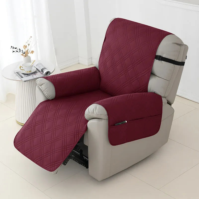 Quilted waterproof sofa cover for a single Chivas massage chair cushion in burgundy colour