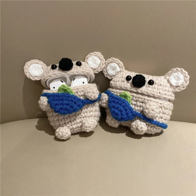 Handmade knitted koala bear backpack AirPods protective sleeve for Apple AirPods models