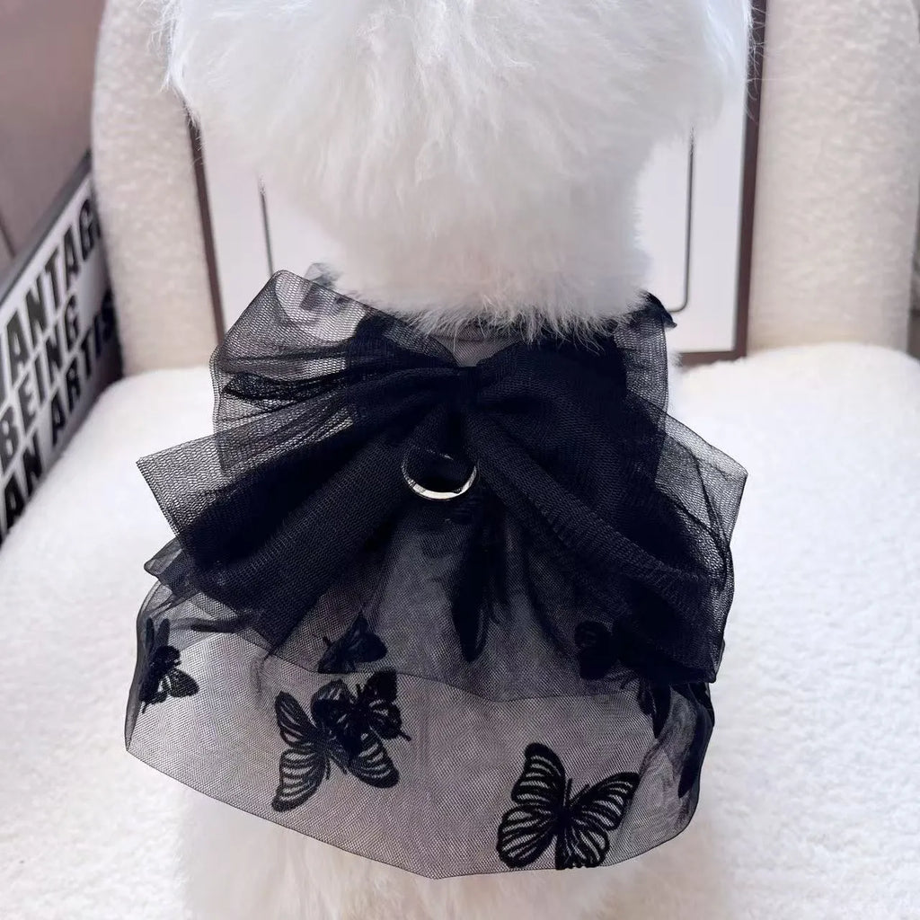 Black gauze princess tulle skirt for a small dog or cat on a white background.