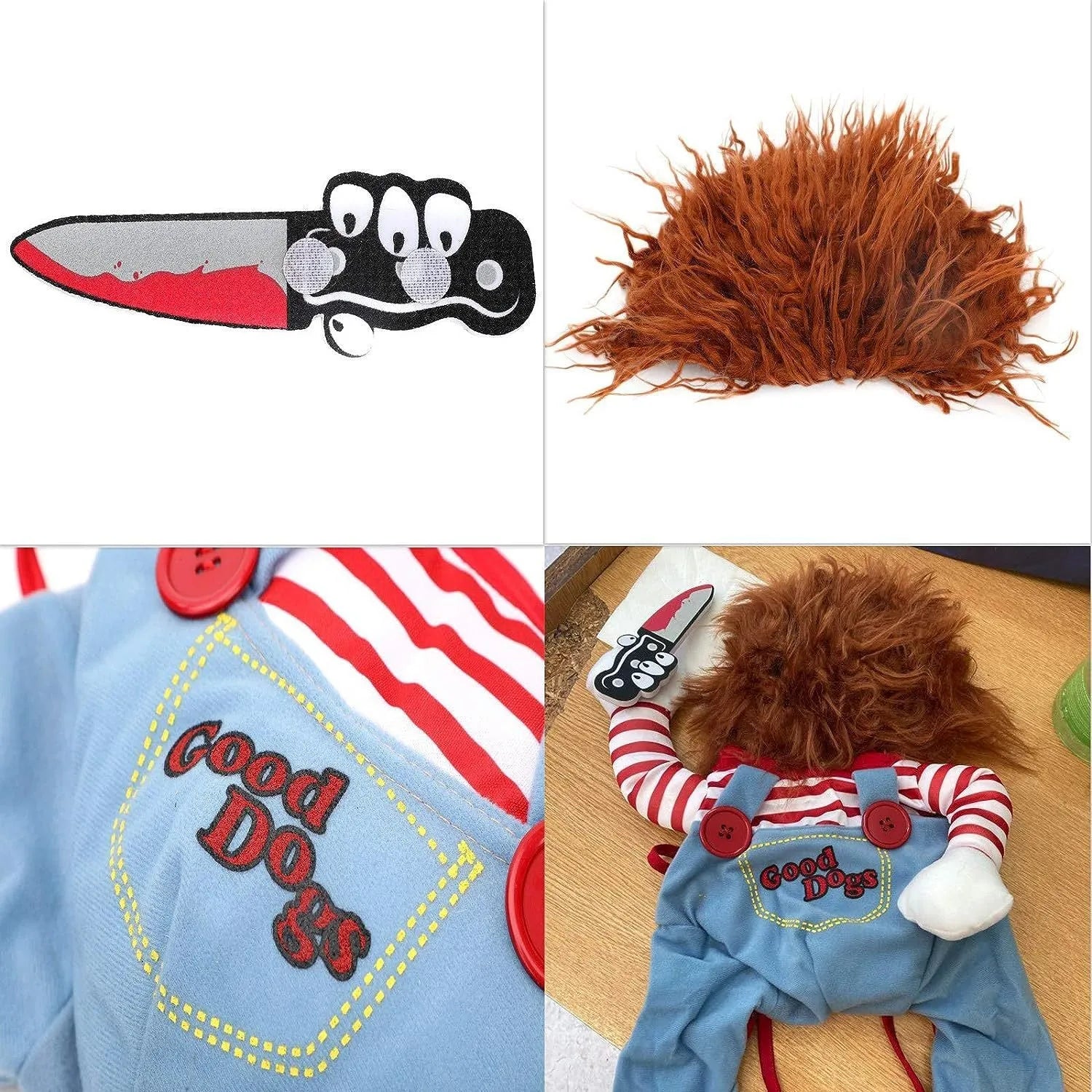 Halloween striped harness pants and bandana 3-piece costume set for dogs and cats with knife accessory