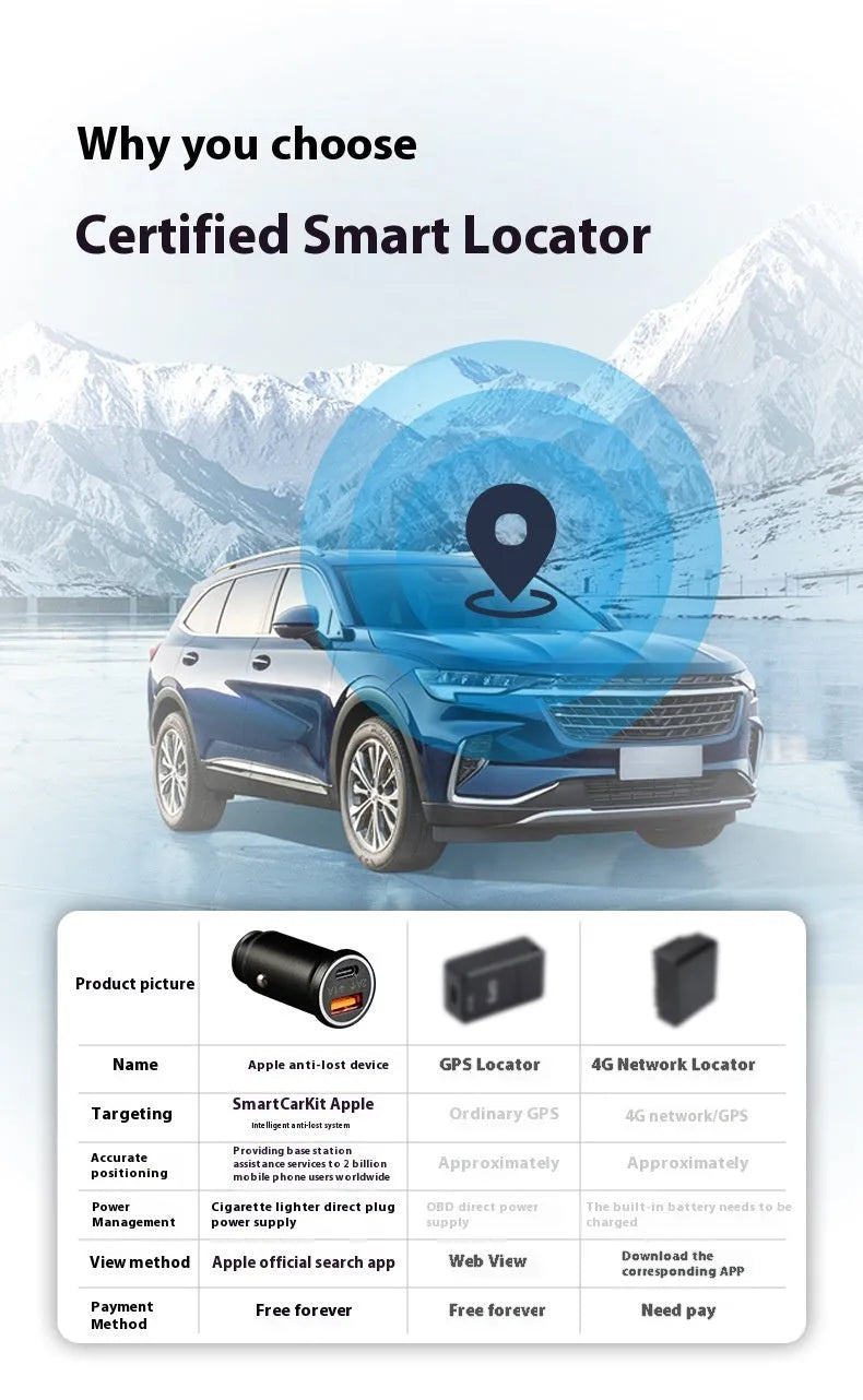 Black ABS plastic car charger GPS locator device for vehicle tracking.