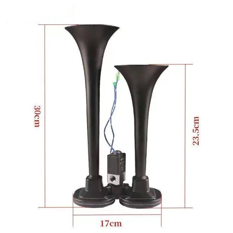 Black dual trumpet 12V 24V 300DB super loud air horn kit with compressor for vehicles