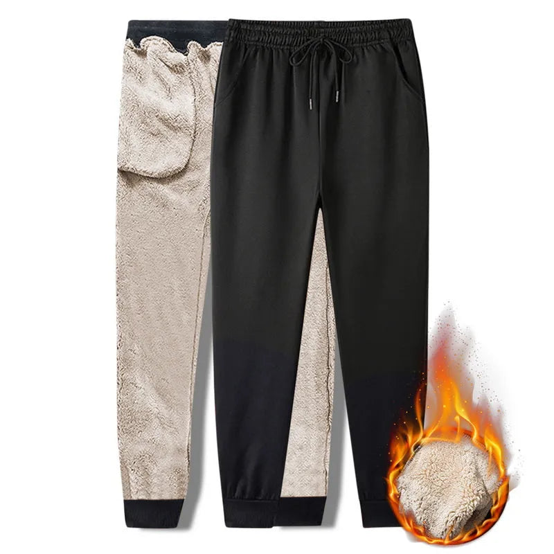 Black fleece lined straight leg trousers for men and women with drawstring waist, available in sizes M-5XL