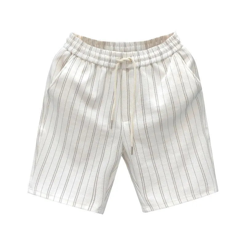 Men's black and white striped casual shorts with straight cut and ankle banded hem