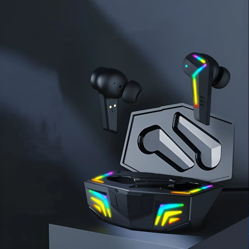 Small black Bluetooth sports headset with earplug design for wireless audio during activities