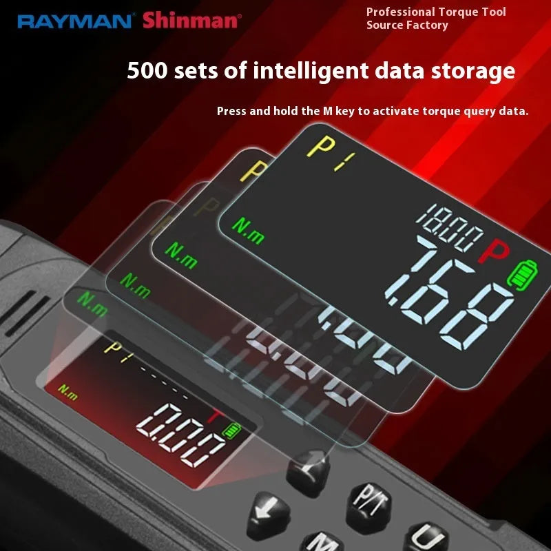 Digital display torque wrench with chrome-vanadium steel construction and triple warning indicators