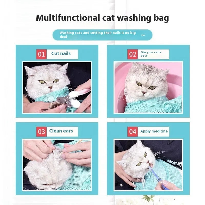 Cat grooming bag with detachable lifting feature in grey white, green white, or pink white colour options
