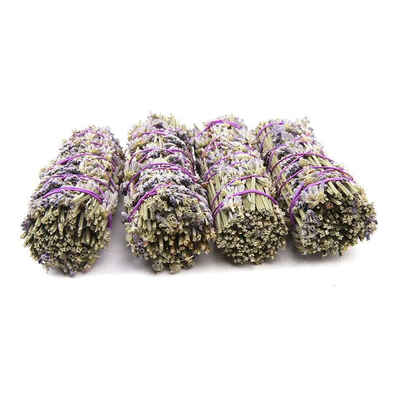 A single 4-inch long dried lavender aromatherapy stick on a plain background.