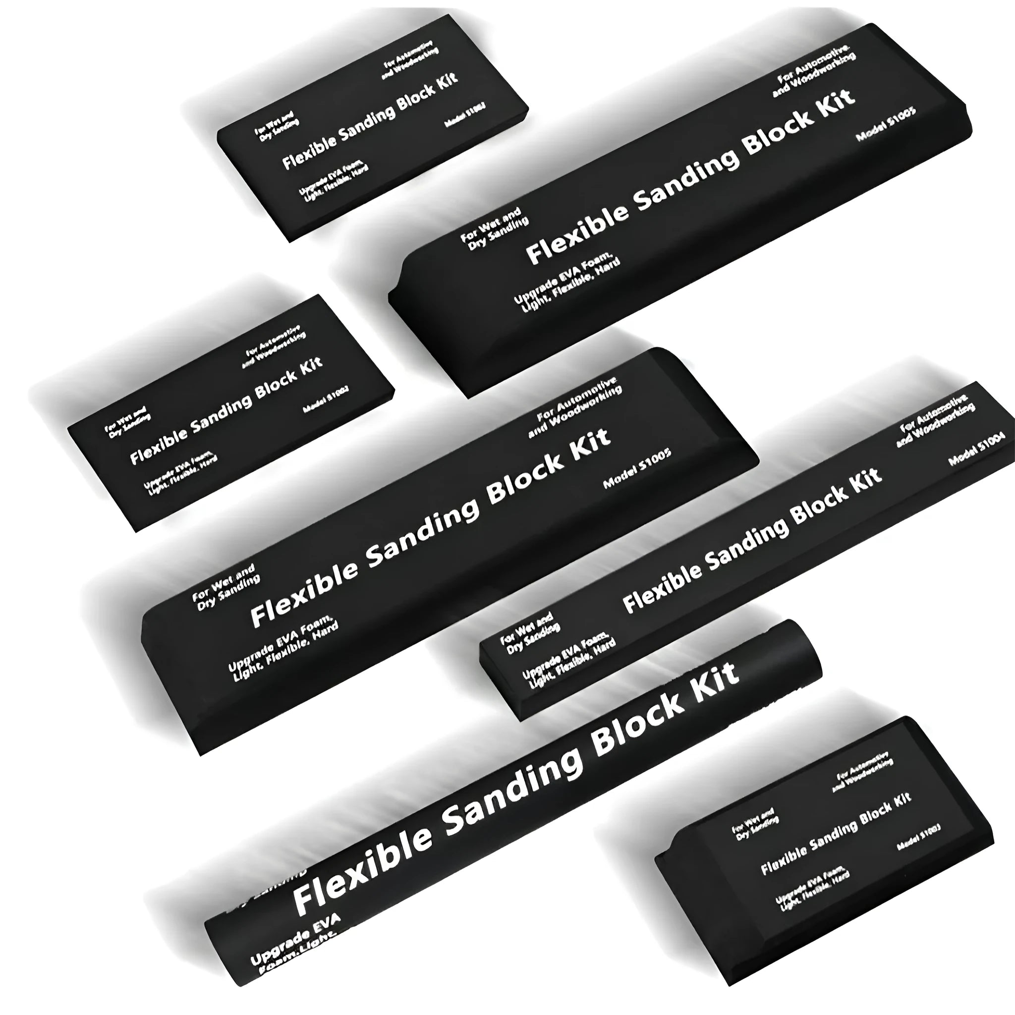 Seven frosted black EVA building blocks with metal construction for architectural modelling