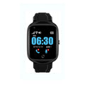 Square screen elderly positioning smartwatch with silicone strap showing black, blue and silver colour options