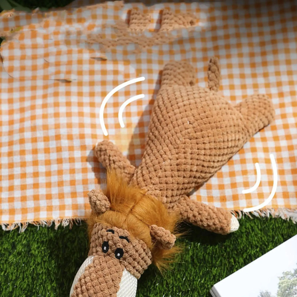 Corn kernel shaped plush dog toy with textured surface for teeth cleaning, available in green, grey, and yellow colours