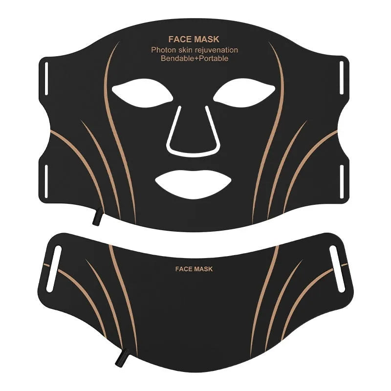 Black gold silicone LED red light facial beauty mask with headband and touch screen controls