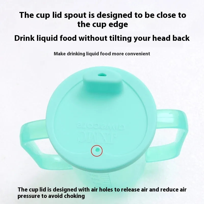 Bedside drinking cup with oblique anti-choke spout and handle for elderly and pregnant women