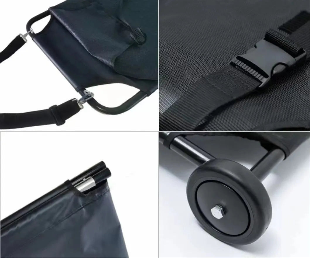Black aluminium alloy pet stretcher for large dogs in emergency transport situations