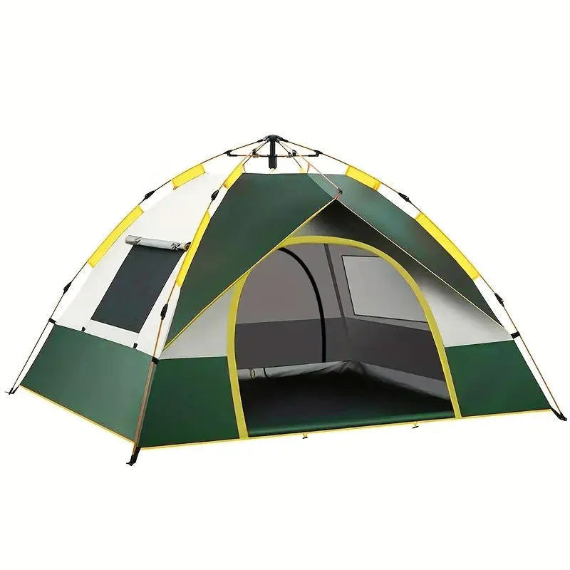 Dark green silver glue 3-4 person automatic quick open camping tent with glass fibre poles