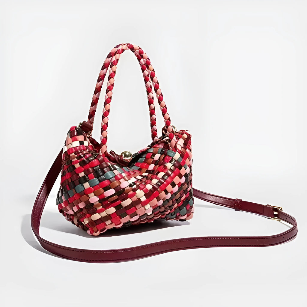 Women's handmade woven PU shoulder bag in fashion colour with woven detail and shoulder strap
