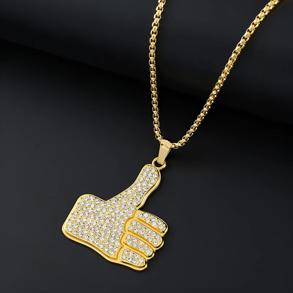 Gold-coloured geometric pendant necklace with inlaid zircon stones for women