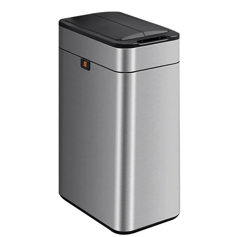 Square stainless steel inductive smart trash can with touch-free lid opening