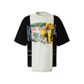 Broken collage deconstruction printed cotton blend t-shirt with black and white stitching design