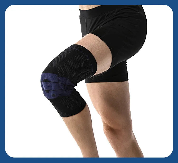 Adult sports knee pads in black and blue colour, sizes S M L XL for basketball and running protection