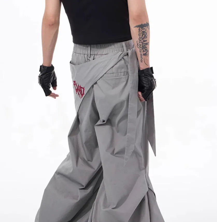 Boys black wide-leg trousers Korean style summer casual wear with solid pattern