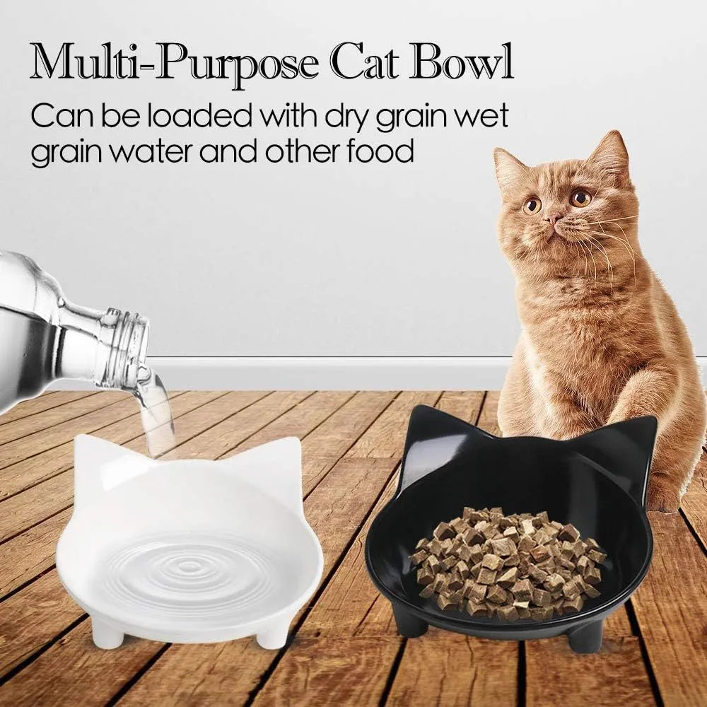 Shallow black melamine cat bowl with non-slip rubber base for whisker fatigue reduction