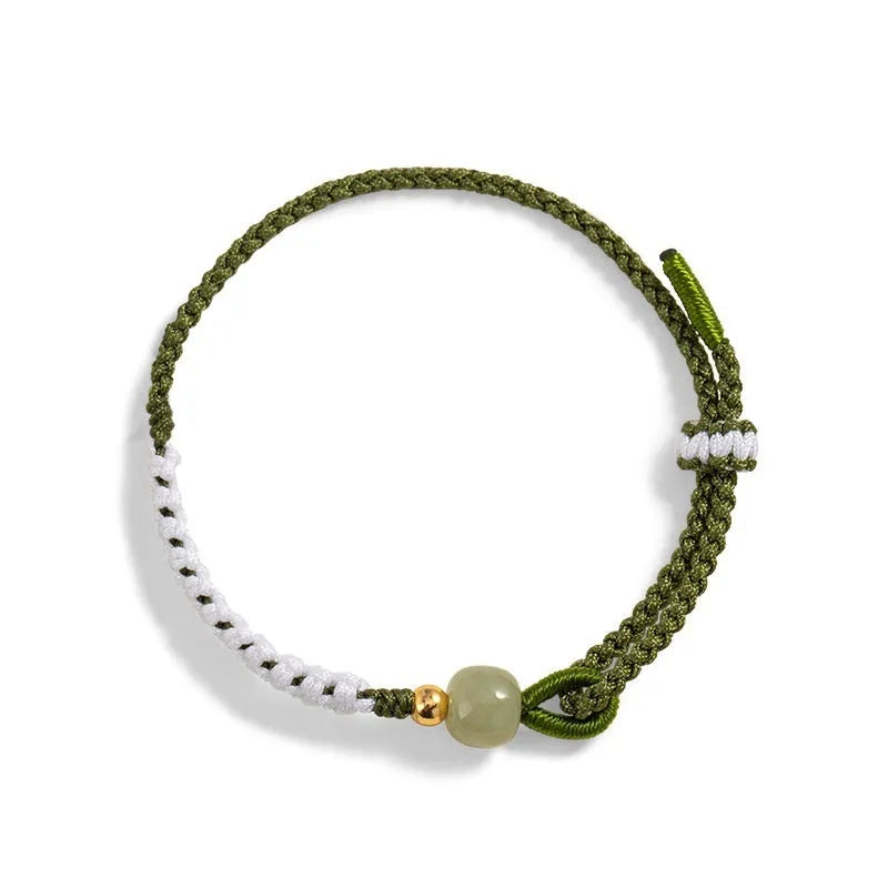 Hetian Jade Sterling Silver Chinese national bracelet with cord strap and electroplated finish in S0553 colour
