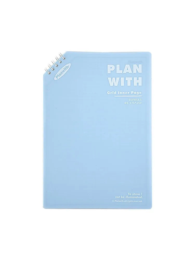 Oblique angle artsy Ins Style Salt student draft notebook showing cover options in white and plaid blue