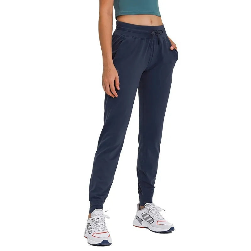 Women's high waist yoga pants in distilled coffee colour with drawstring waistband