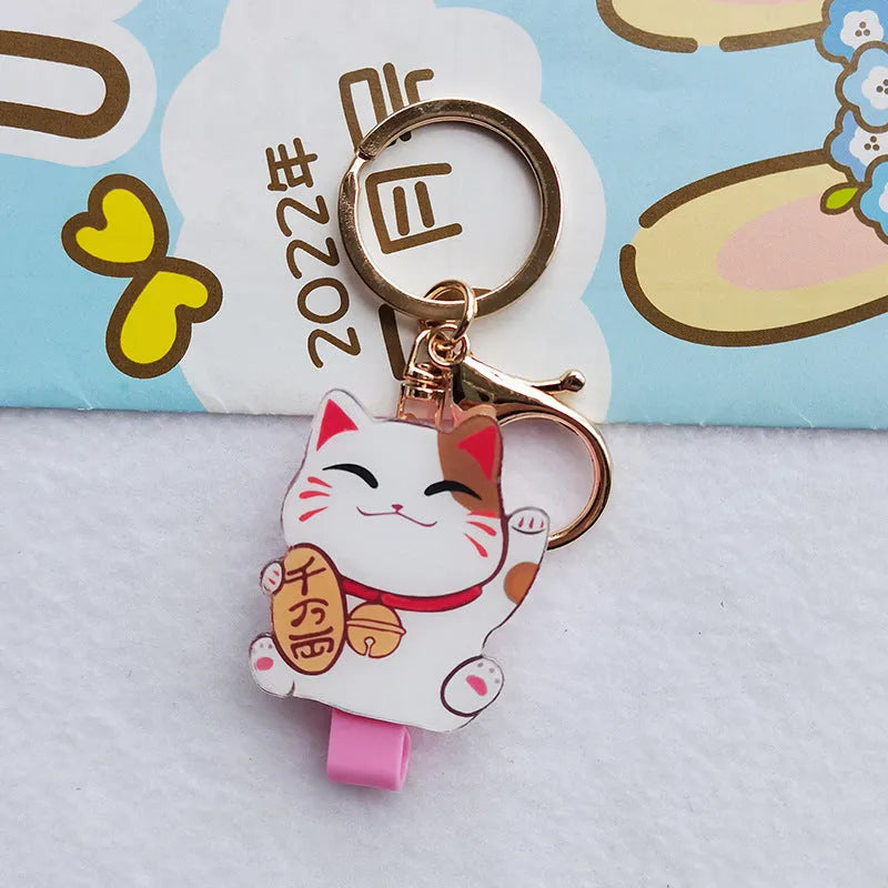Lucky Cat cartoon style certificate sleeve set with plastic card holder and hanging pendant
