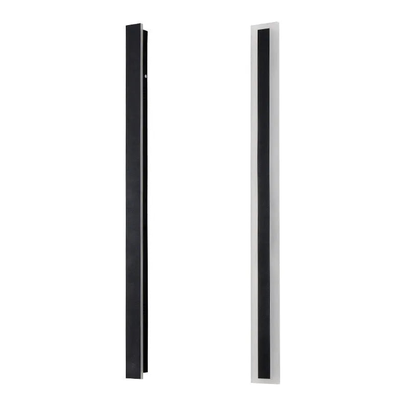 Straight outdoor LED wall lamp with IP65 waterproof rating installed on exterior brick wall