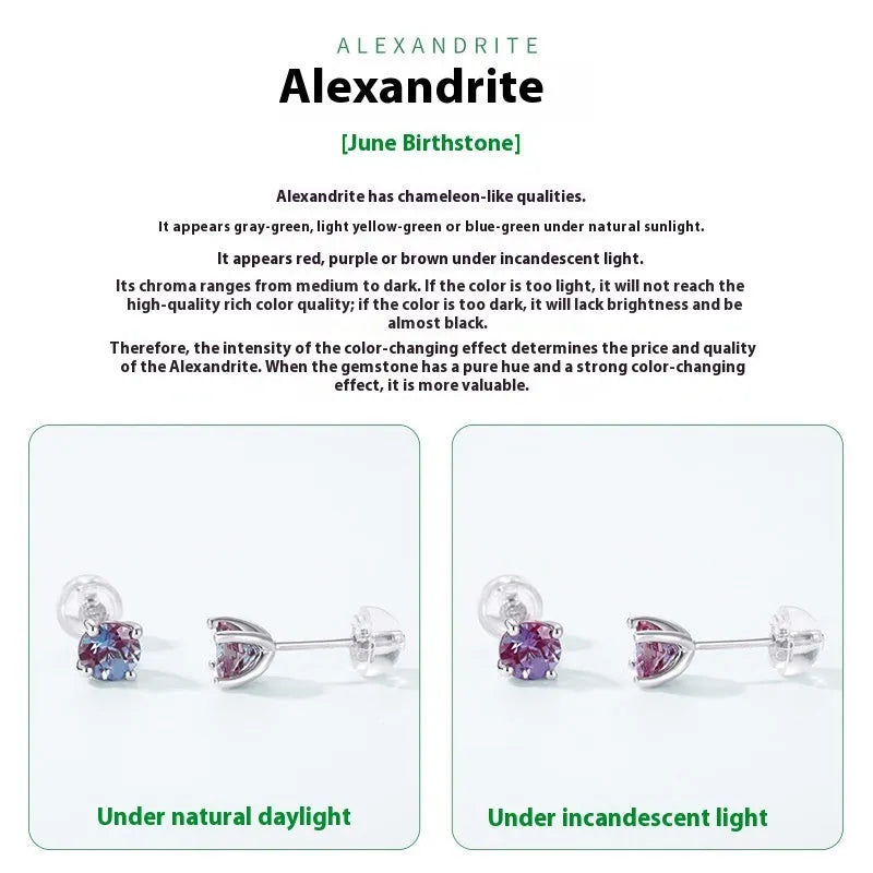 Silver geometric ear studs with round Alexander stone in cultivate colour