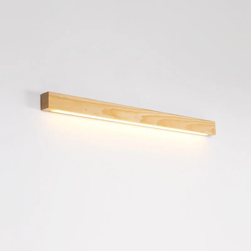 Walnut colour linear wood and acrylic wall lamp in three lengths with minimalist square profile