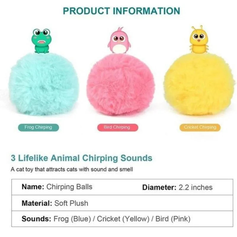 Interactive cat toy ball in blue, pink and yellow colours with animal sounds and touch trigger