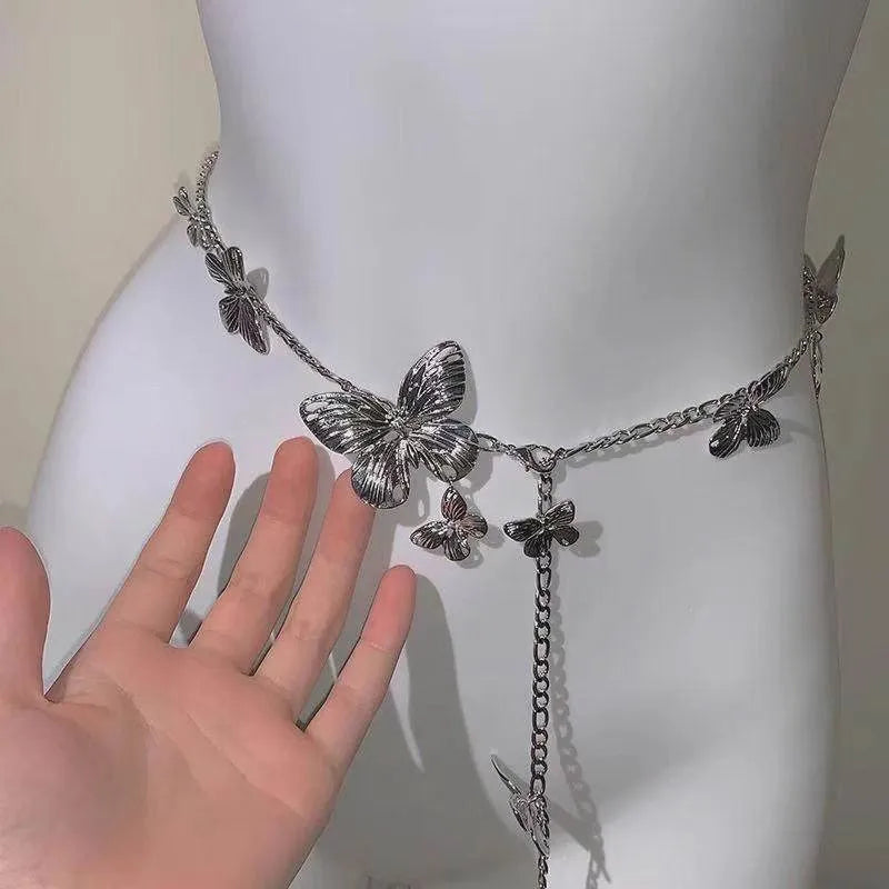 Golden butterfly waist chain belt for women, 104cm alloy retro jewellery