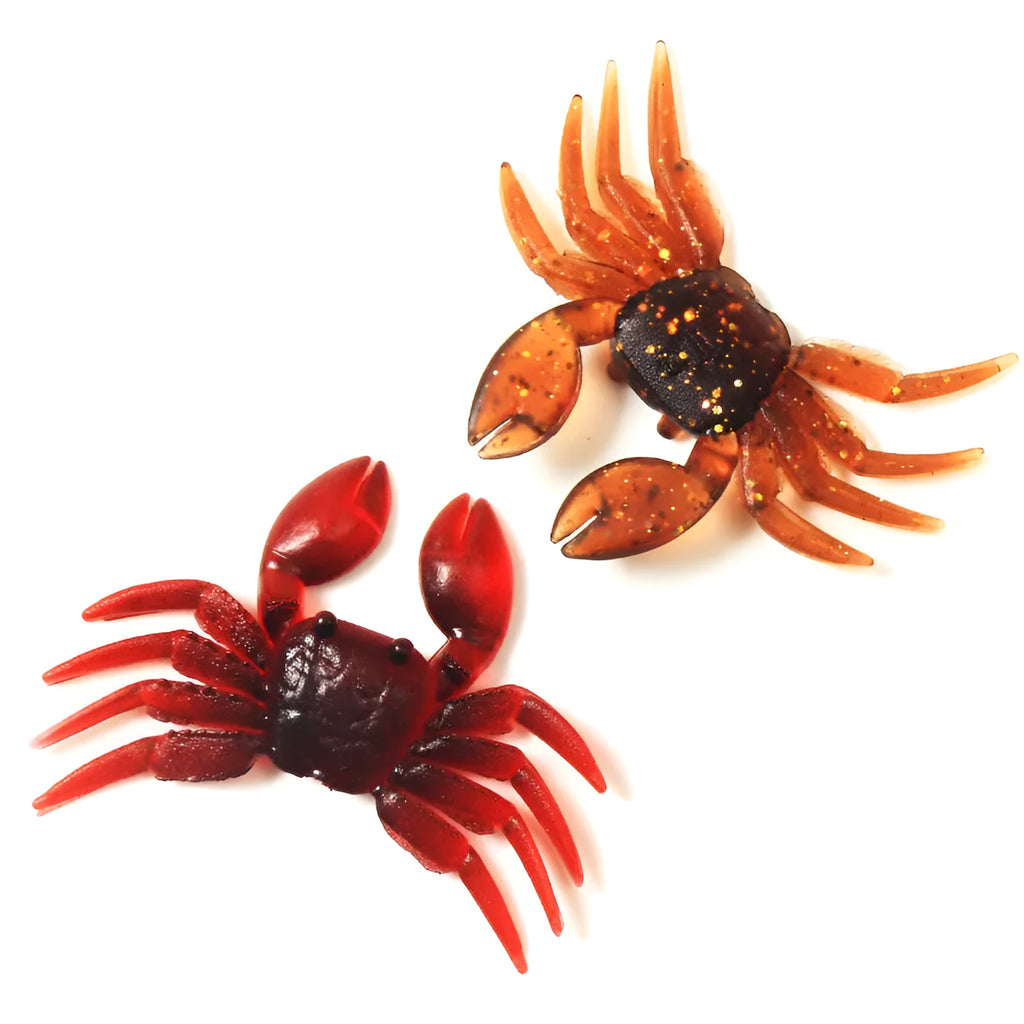 Brown and red soft PVC crab fishing lure measuring 8 cm in length
