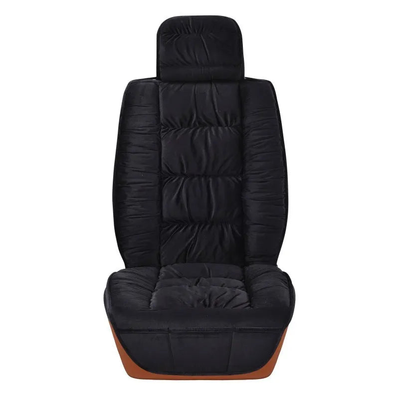 Winter plush car seat cushion with wool cotton filler and polyester cover in a choice of five colours.