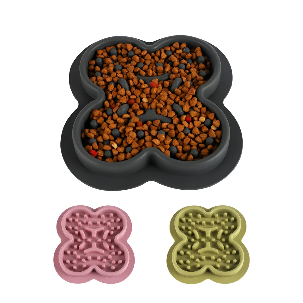 Rectangular silicone pet licking pad with textured surface, shown in colour options.