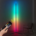 Black aluminium alloy smart floor lamp with silicone shade and remote control for RGBW lighting