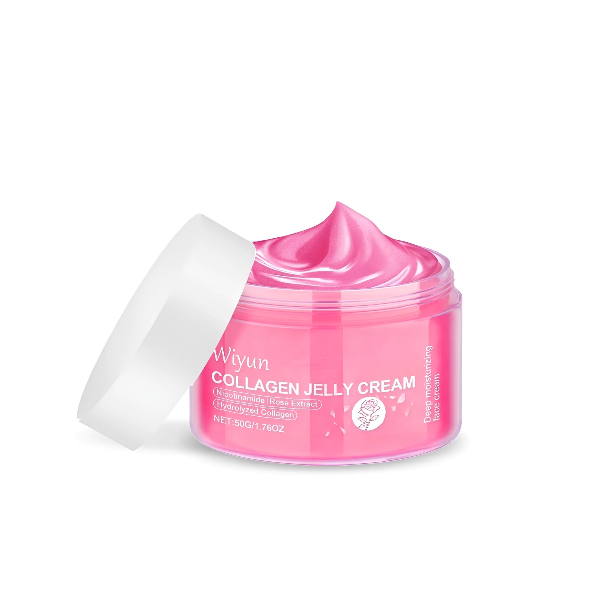 50g jar of collagen rose jelly cream facial moisturiser with lightweight texture