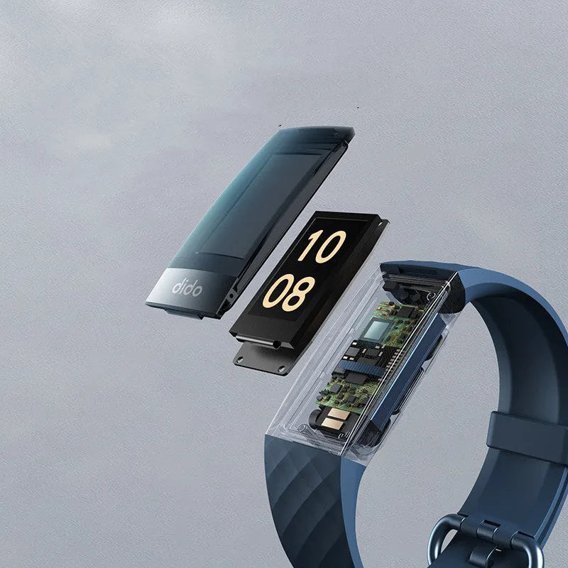 Black smart health bracelet with ECG, blood pressure, and blood oxygen monitoring on a wrist