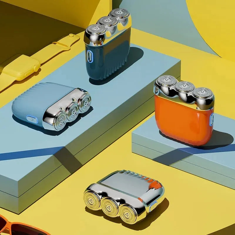 Three-head magnetic mini electric shaver in four colour options