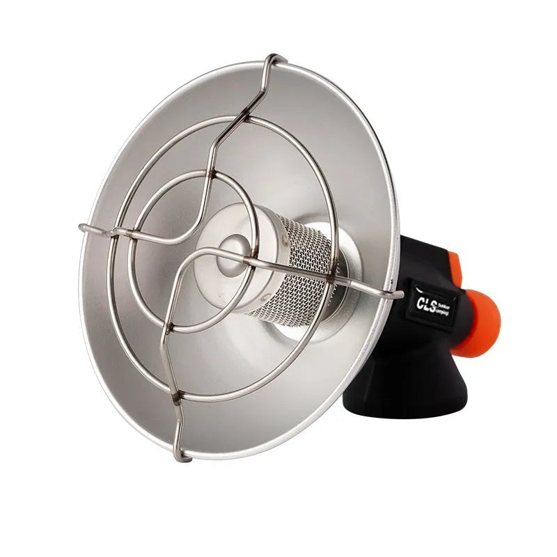 Portable outdoor heating stove with black and orange finish and automatic press ignition