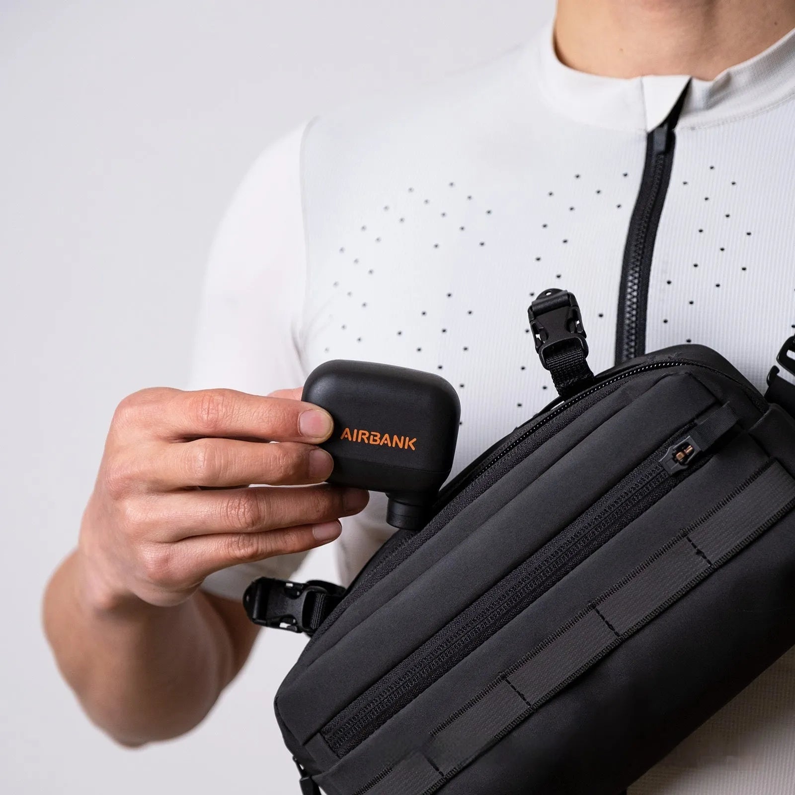 Black AS100 electric bike pump with USB cable and waterproof bag