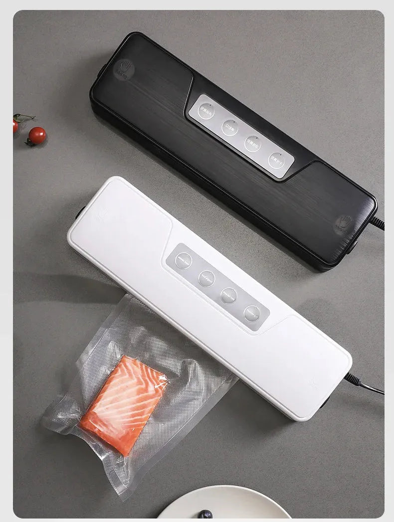 Compact black automatic vacuum sealer for household food preservation and item storage