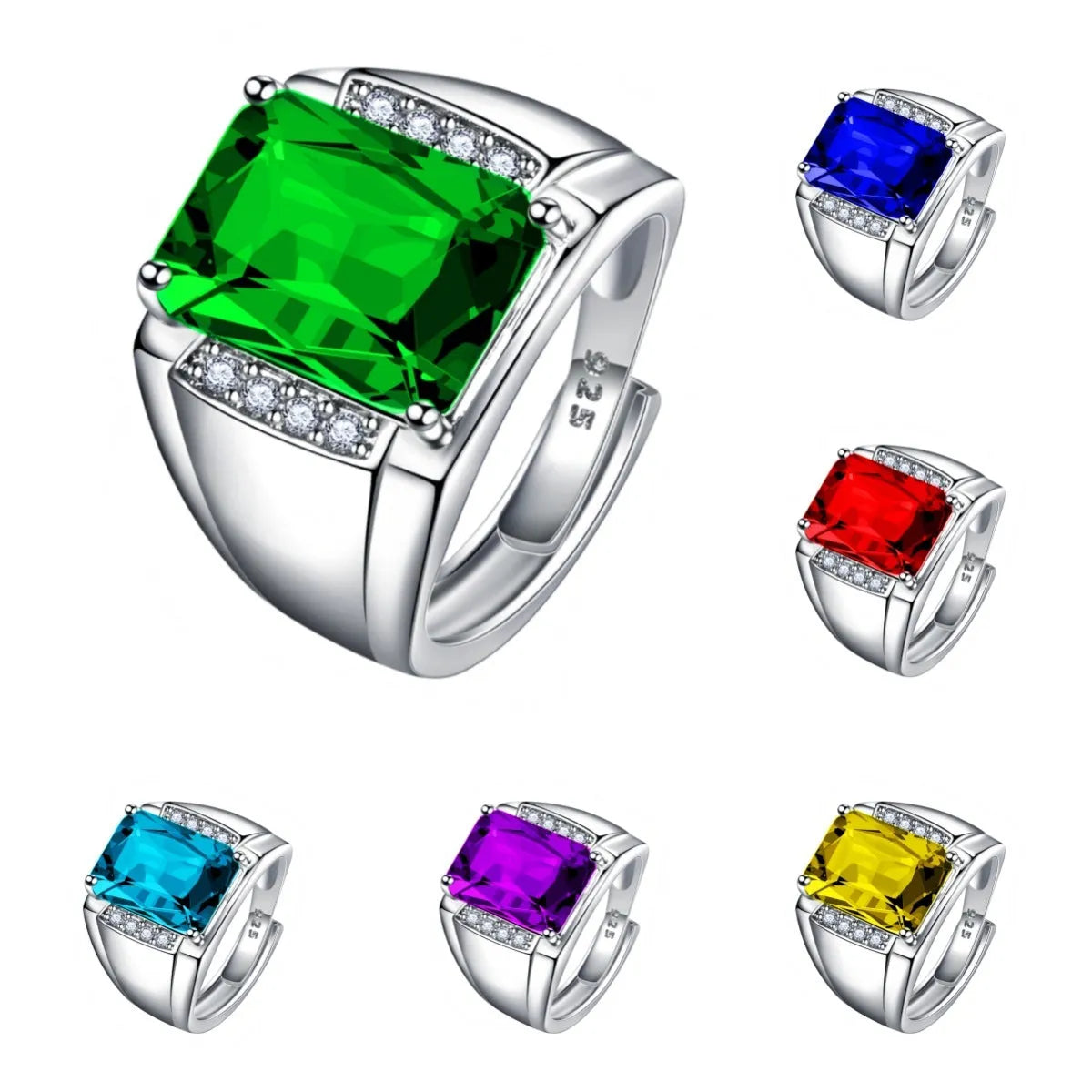 Adjustable copper ring with geometric shape and natural amethyst coloured gemstones in one of six colour options.