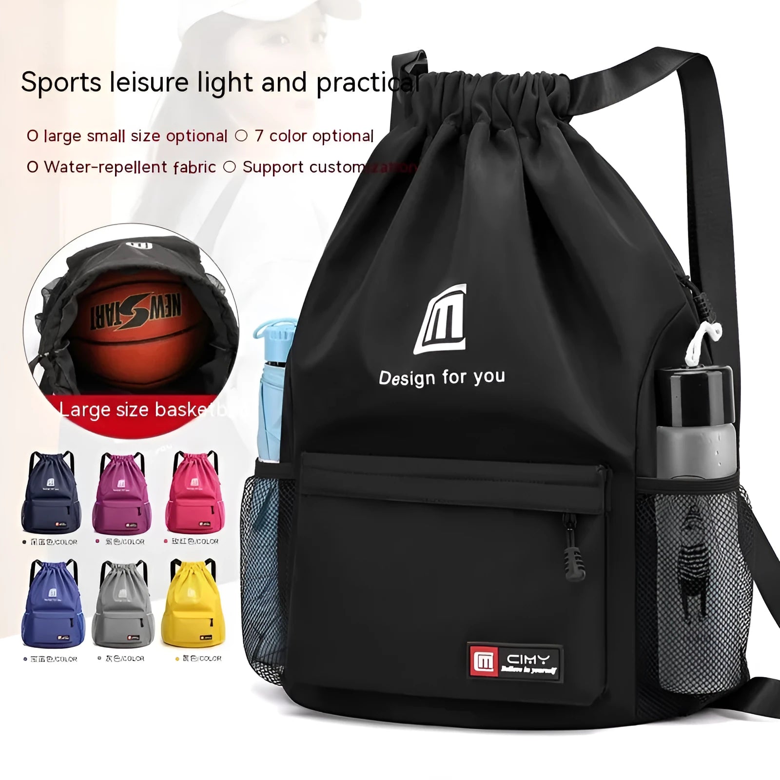 Oxford fabric drawstring backpack in multiple colours with water-repellent properties and internal phone pocket