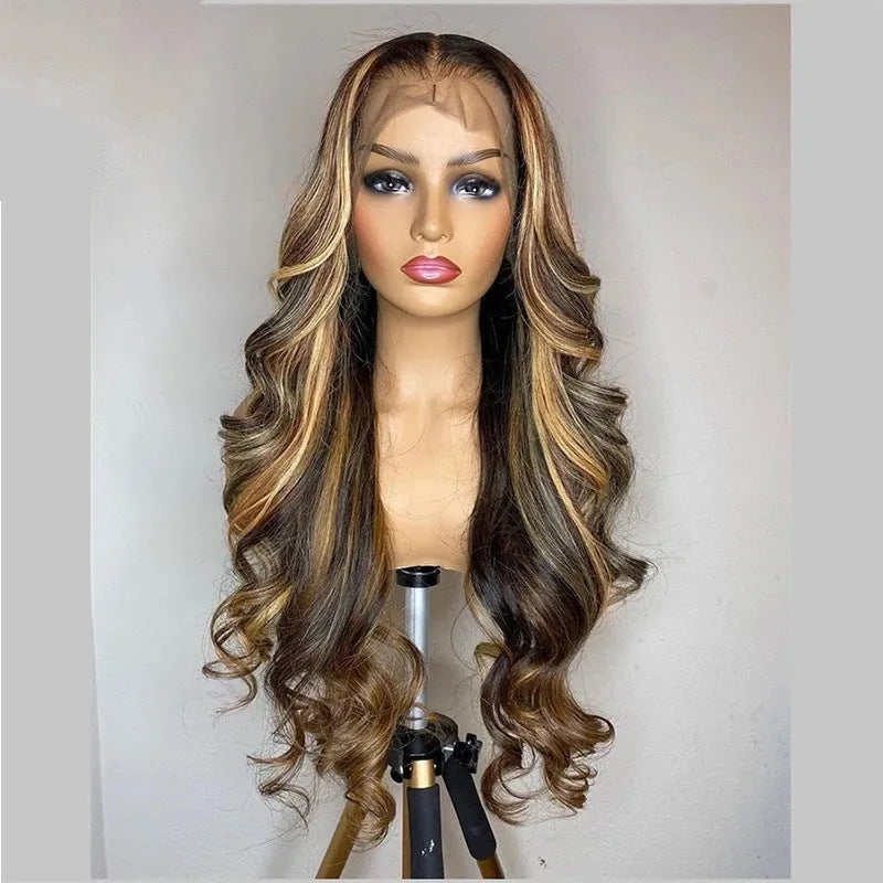 Front lace wig with 134 gradient colour transitioning to long curly hair with side bangs