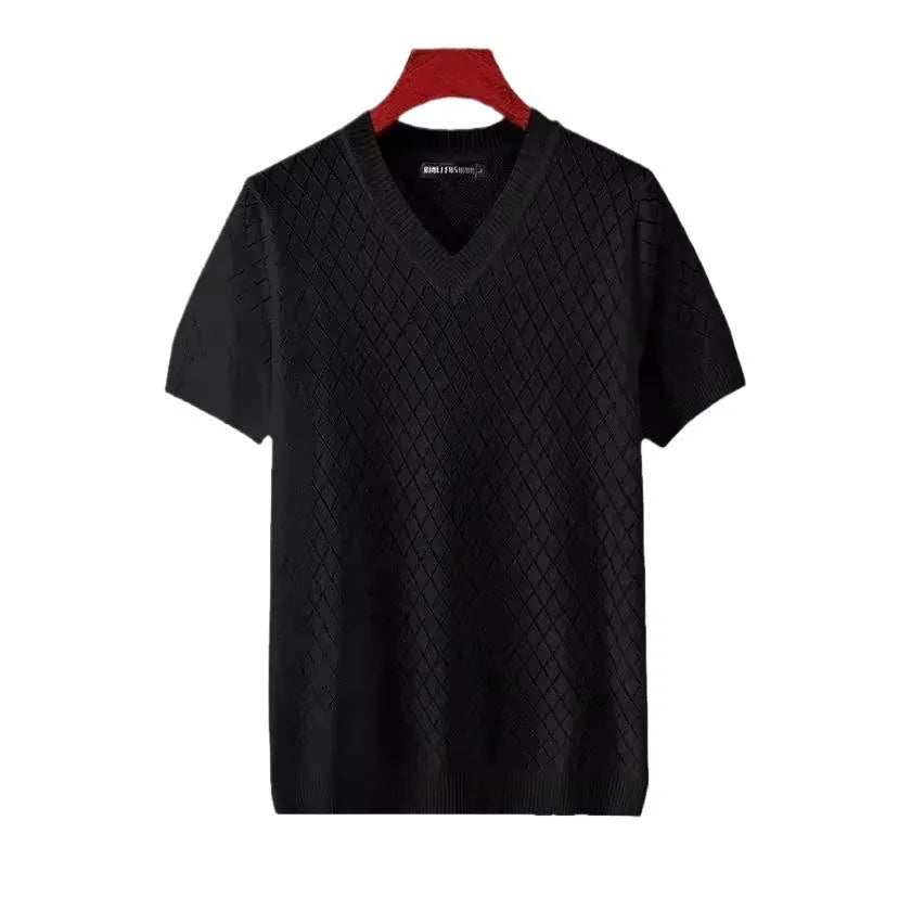 Men's Korean style V-neck cut-out t-shirt in black and white colour options