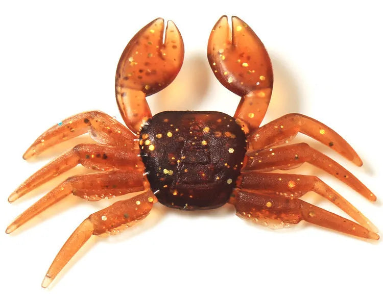 Brown and red soft PVC crab fishing lure measuring 8 cm in length